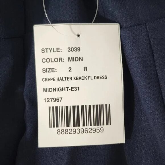 2/$50 Dessy Collection Midnight Crepe Halter X-Back Dress Size 2R | Elegant Gown - Picture 6 of 7